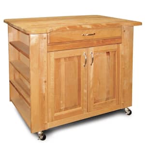 Natural Wood Kitchen Cart with Storage