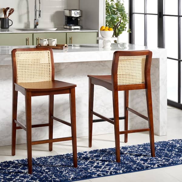 Benicio 41.9 in. H Dark Brown/Natural Rattan Bar Stool Set of 2