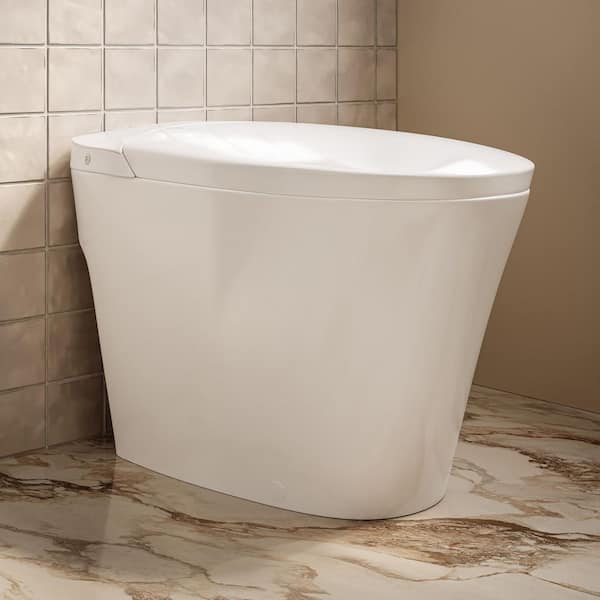 Hugo 1-Piece 12 in. Rough-in 1.1 GPF Top Single Flush Elongated Toilet in Glossy White