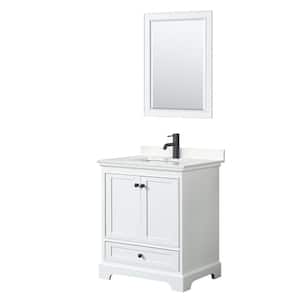Deborah 30 in. W x 22 in. D x 35 in. H Single Bath Vanity in White with Carrara Cultured Marble Top and 24 in. Mirror