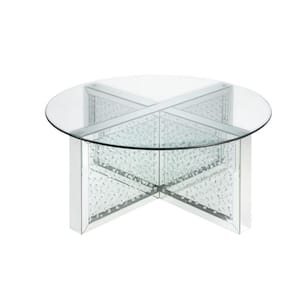 Amelia 40 in. Mirrored & Faux Crystals Round Glass Coffee Table