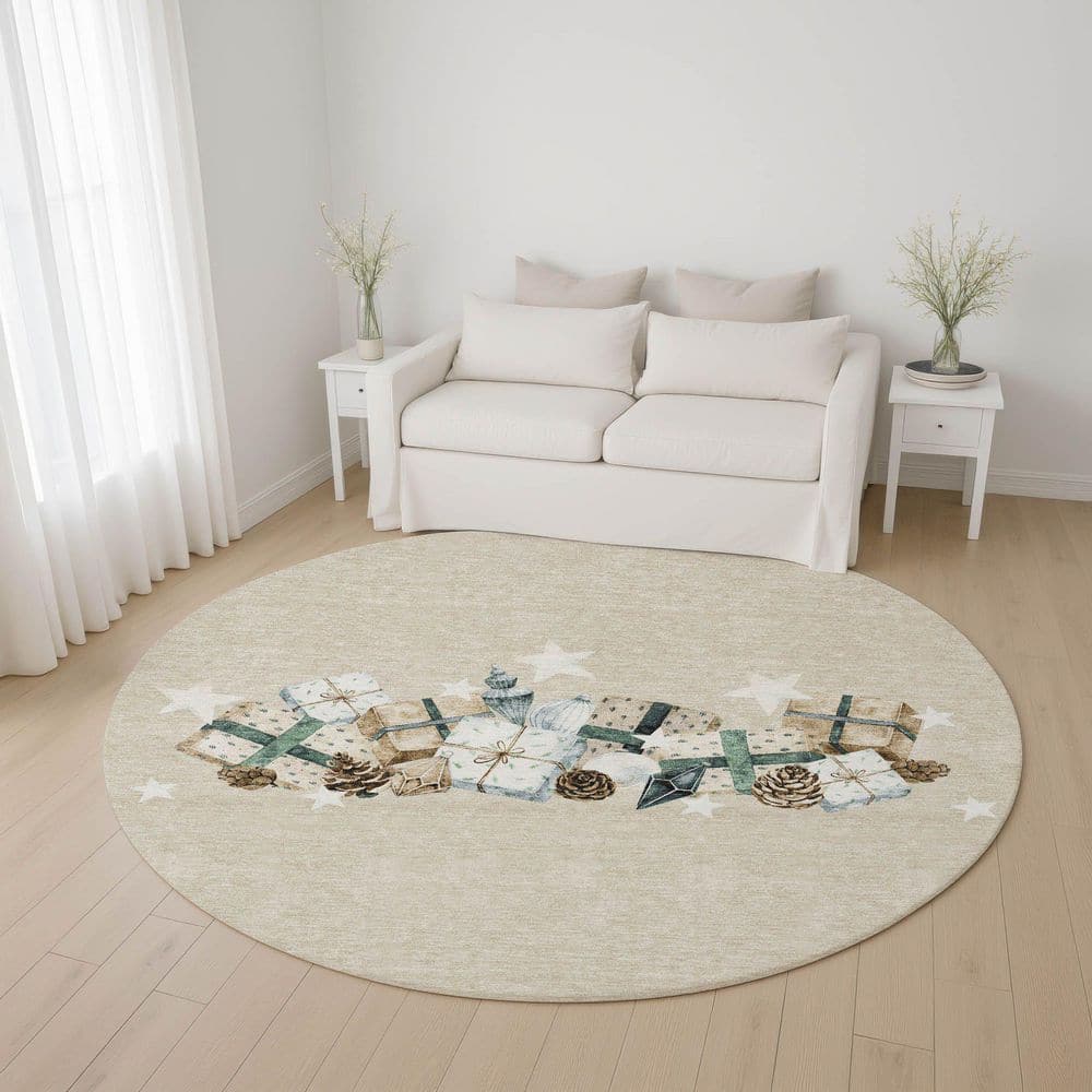 Mayfield Premium Machine Washable Abstract AMF1825 Beige 8 ft. x 8 ft. Round Rug price history on PriceWatchPro