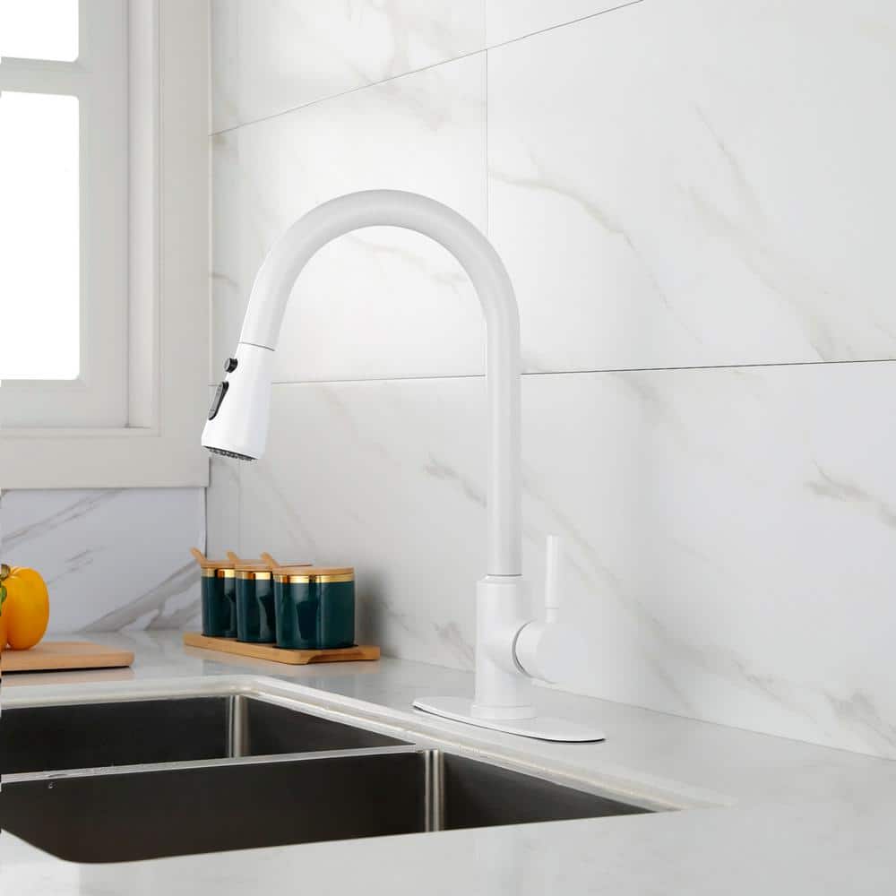 White Stainless Steel Pull Down Kitchen Faucet with Touch Activation