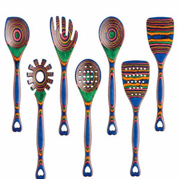 7 Piece Pakkawood Wood Cooking Utensils, Pakkawood kitchen Utensils for Cooking, Non-Stick Spoon, Cookware Set