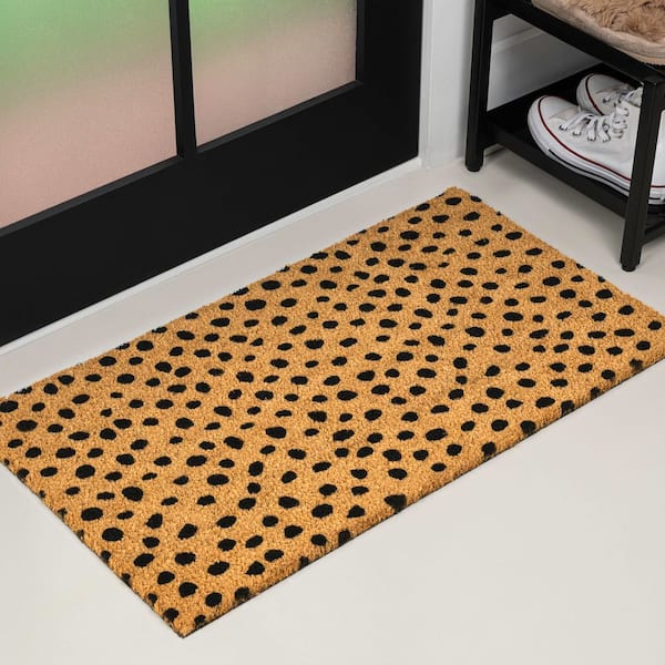 Peater Classic Casual Commerical Natural Coir Natural/Black Dot 2 ft. x 4 ft. Indoor/Outdoor Mat