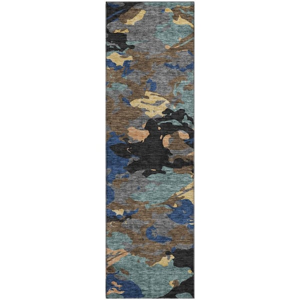 Mayfield Premium Machine Washable Abstract AMF2497 Black 2 ft. x 7 ft. Runner Rug
