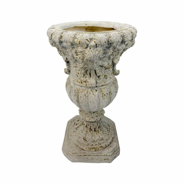 9.25 in. W x 14.37 in. H Light Grey and Rust MGO Concrete Hand-Painted Garden Urn Planter with Drainage Hole