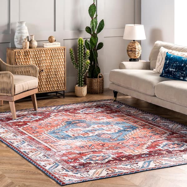 Marli Rust 4 ft. x 6 ft. Machine Washable Faded Medallion Indoor Area Rug