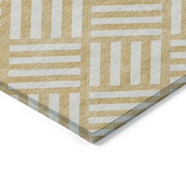 Gold, Ivory 10 ft. x 14 ft. Woven Geometric Polyester Rectangle Indoor/Outdoor Area Rug