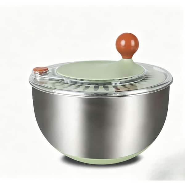 Large Premium Stainless Steel Salad Spinner with Non-Slip Base, Stop Button and Vegetable Dryer