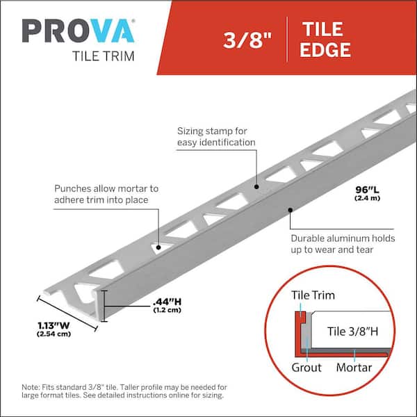 Brushed Satin Clear Anodized 1.13 in. W x 96 in. L Aluminum 3/8 in. Tile Edge Trim
