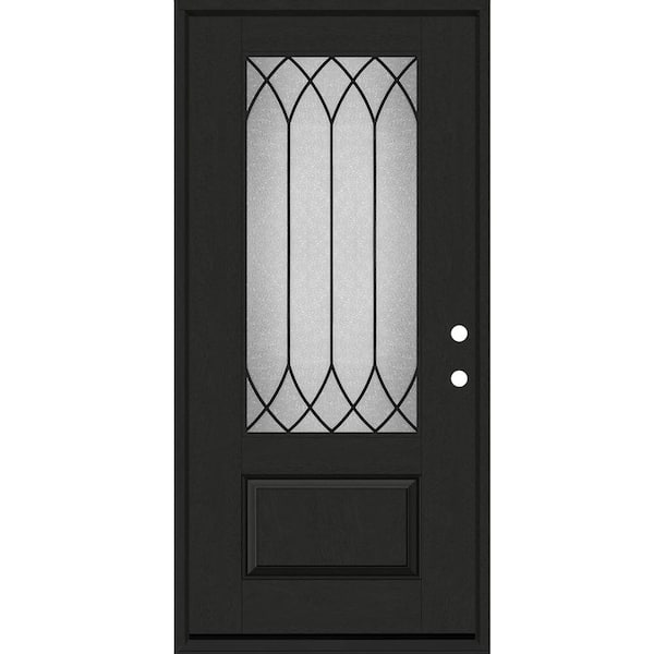 Steves & Sons Regency 36 in. x 80 in. 3/4Lite Spire Decorative Glass LHIS Onyx Stained Fiberglass Prehung Front Door