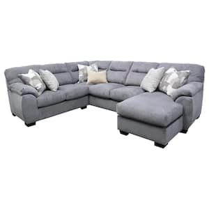 Cabral Slate Series 126 in. Pillow 3-piece Chenille L-Shape Sectional Sofa in Cabral Slate with 6 Throw Pillows