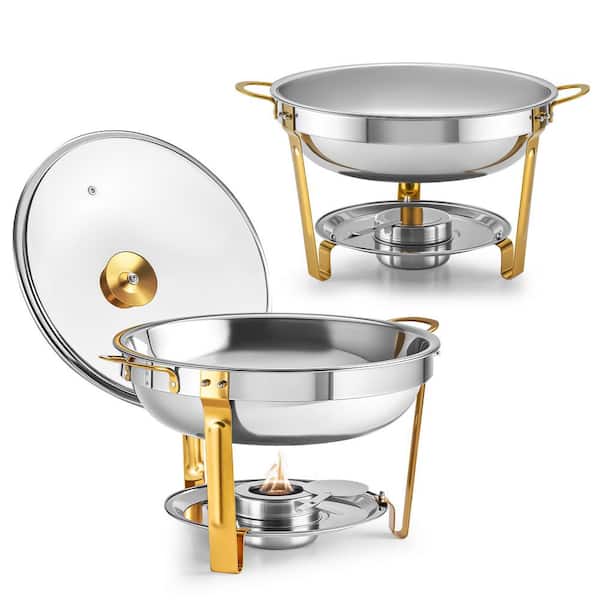 2-Pack 5 qt. Stainless Steel Round Chafing Dishes Buffet Set Catering Glass Lid Holder