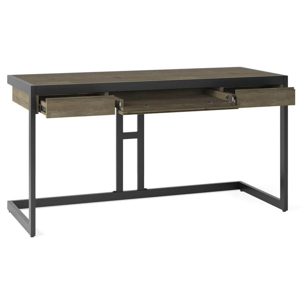 Erina 60" Distressed Grey Acacia Wood Desk with Metal Frame