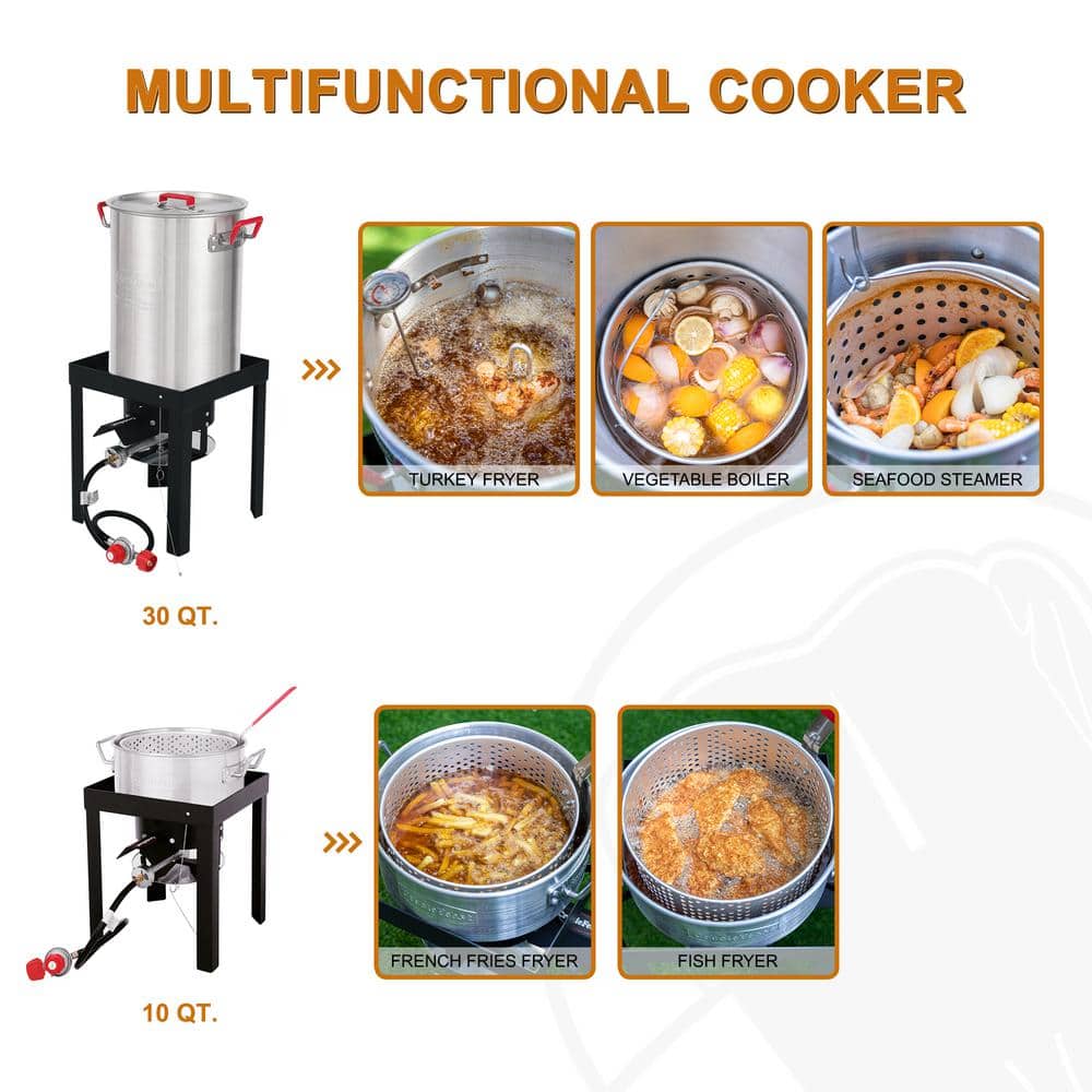 30 Qt Silver Aluminum Outdoor Turkey Fryer Kit with Accessories