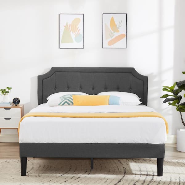 VECELO 53.93 In. W Gray Full Size Bed Frame With Headboard Upholstered ...