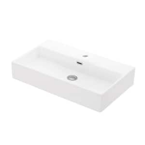 Quattro 70 Wall Mount/Vessel Bathroom Sink in Matte White with 1 Faucet Hole