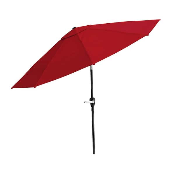 Pure Garden 10 ft. Aluminum Outdoor Patio Umbrella with Auto Tilt, Easy Crank Lift in Red