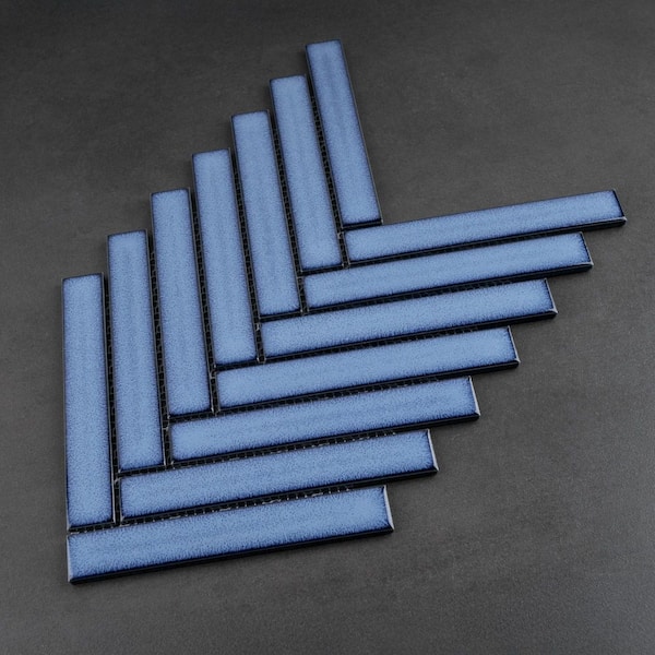 MOLOVO Porcetile Blue 8.27 in. x 9.77 in. Herringbone Glossy