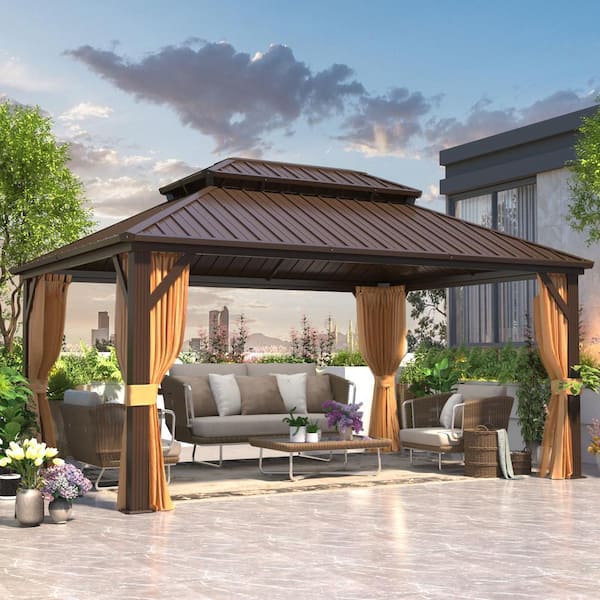 もなかborders at BALCONY 12 ft. x 16 ft. Hardtop Gazebo with Galvanized Steel Double