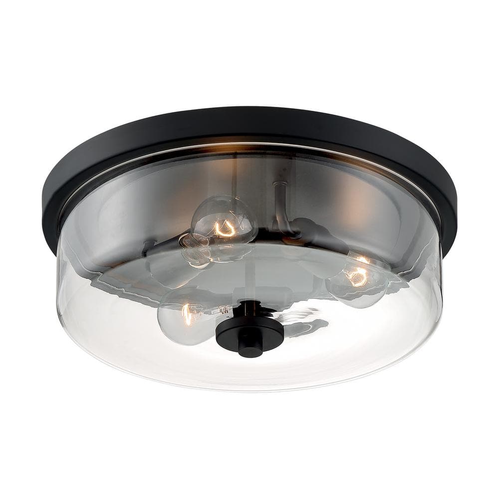 SATCO 15 in. 3-Light Matte Black Contemporary Flush Mount with Clear ...