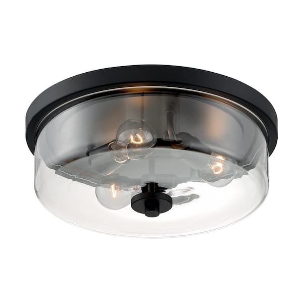 SATCO 15 in. 3-Light Matte Black Contemporary Flush Mount with Clear Glass Shade and No Bulbs Included