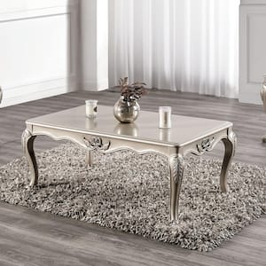 Griffith 53 in. Off White Rectangle Wood Coffee Table with Leaf Motifs