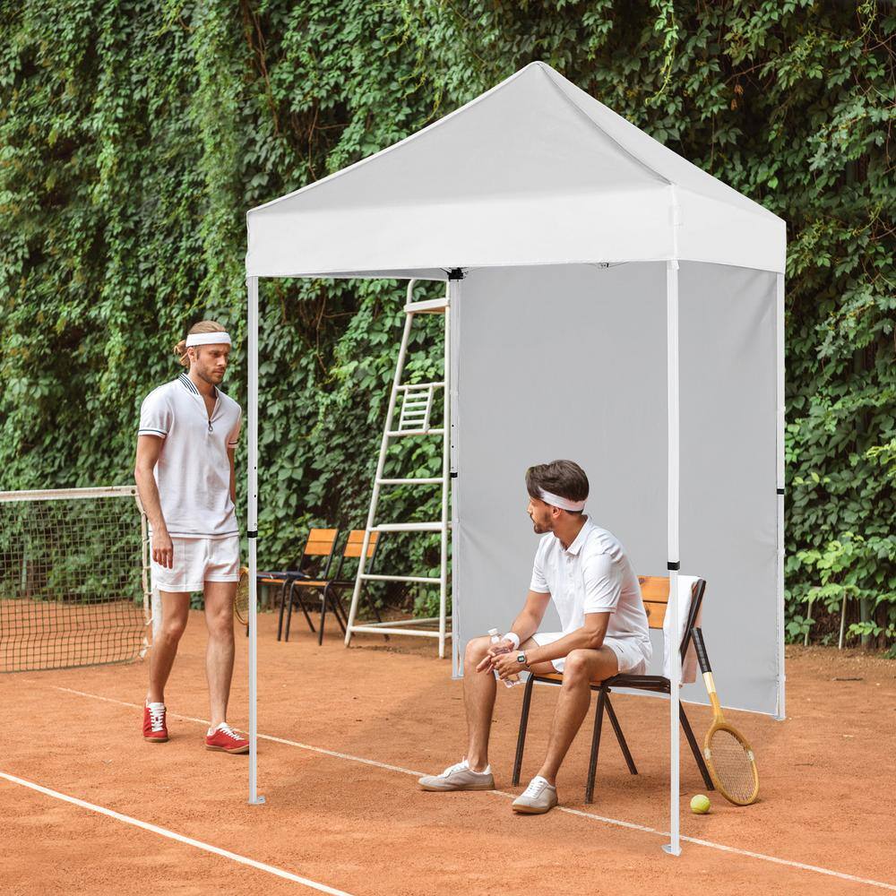 White 5x5 Outdoor Portable Canopy Tent with Sunwall and Carry Bag