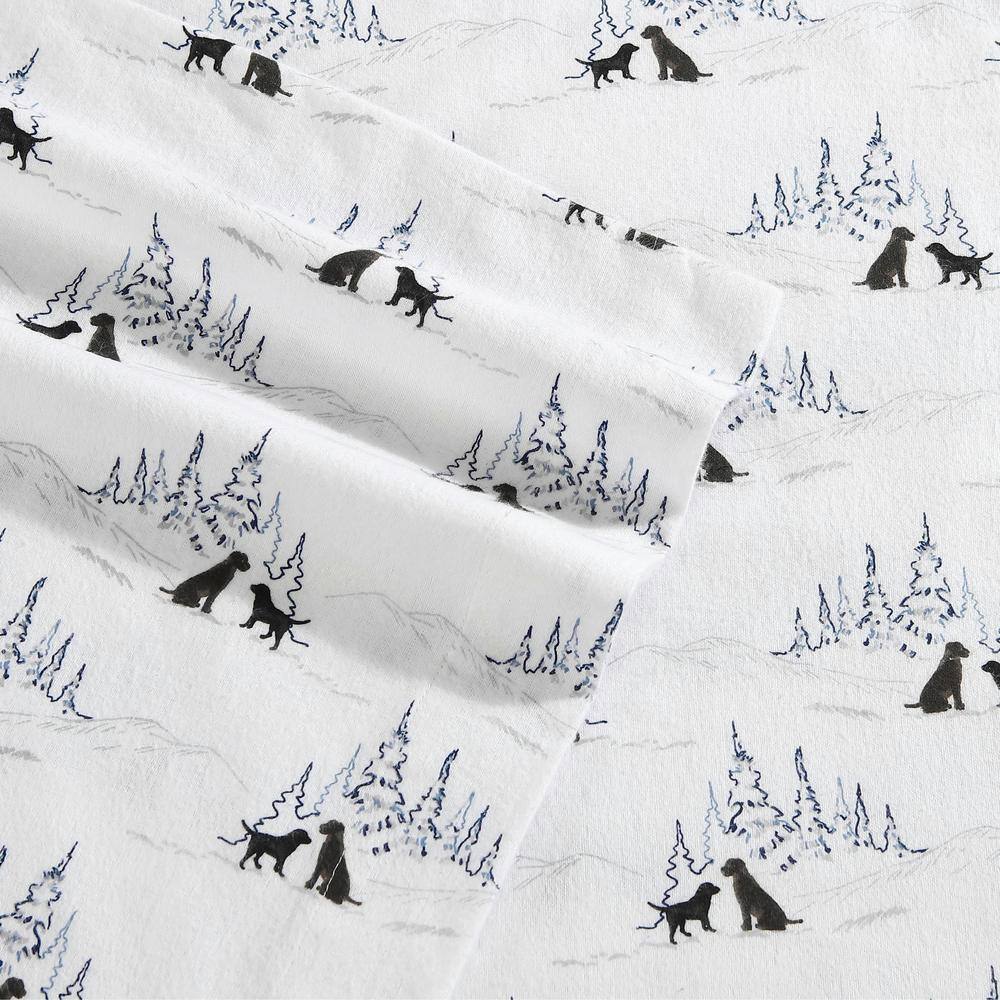Twin White Cotton Flannel Sheet Set with Dog Print