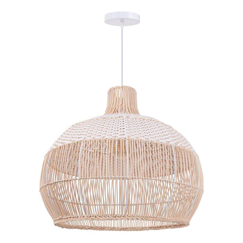 1-Light 2-Tone Hand-Woven Rattan Pendant Light, White and Natural Basket Shape, No Bulbs Included 14 in. price history on PriceWatchPro