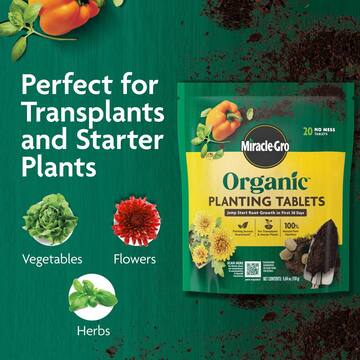 Miracle-Gro Organic Planting Tablets, 0.60 lbs. 20-tablets, For Transplants and Starter Plants, Jump Starts Root Growth, OMRI Listed 3784506