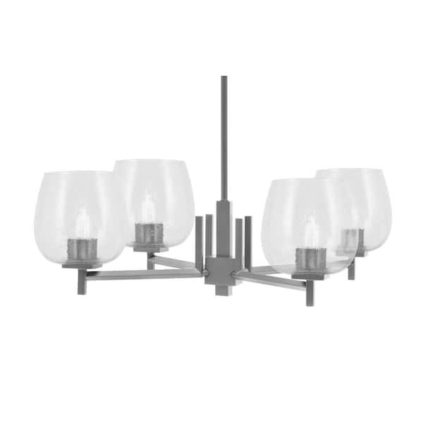 Unbranded Bridgewater 28 in. 4 Light Graphite Chandelier with 6 in. Clear Bubble Glass Shades, No Bulbs Included
