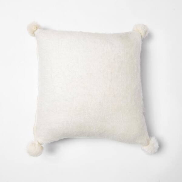 Best Home Fashion Pom Pom Wool White Solid Polyester 18 in. x 18 in. Throw Pillow