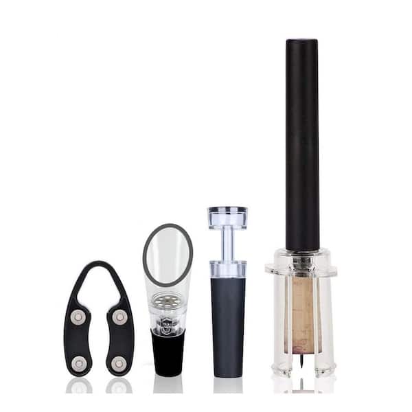 Multifunctional 4-Piece Wine Tool Kit in Black, ABS and Teflon Kitchen Wine Opener Set for Effortless Opening
