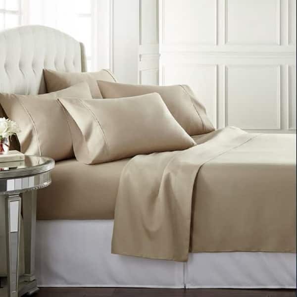 J&V TEXTILES 1000 Thread Count 4-Piece Taupe 100% Cotton Twin Sheet Set