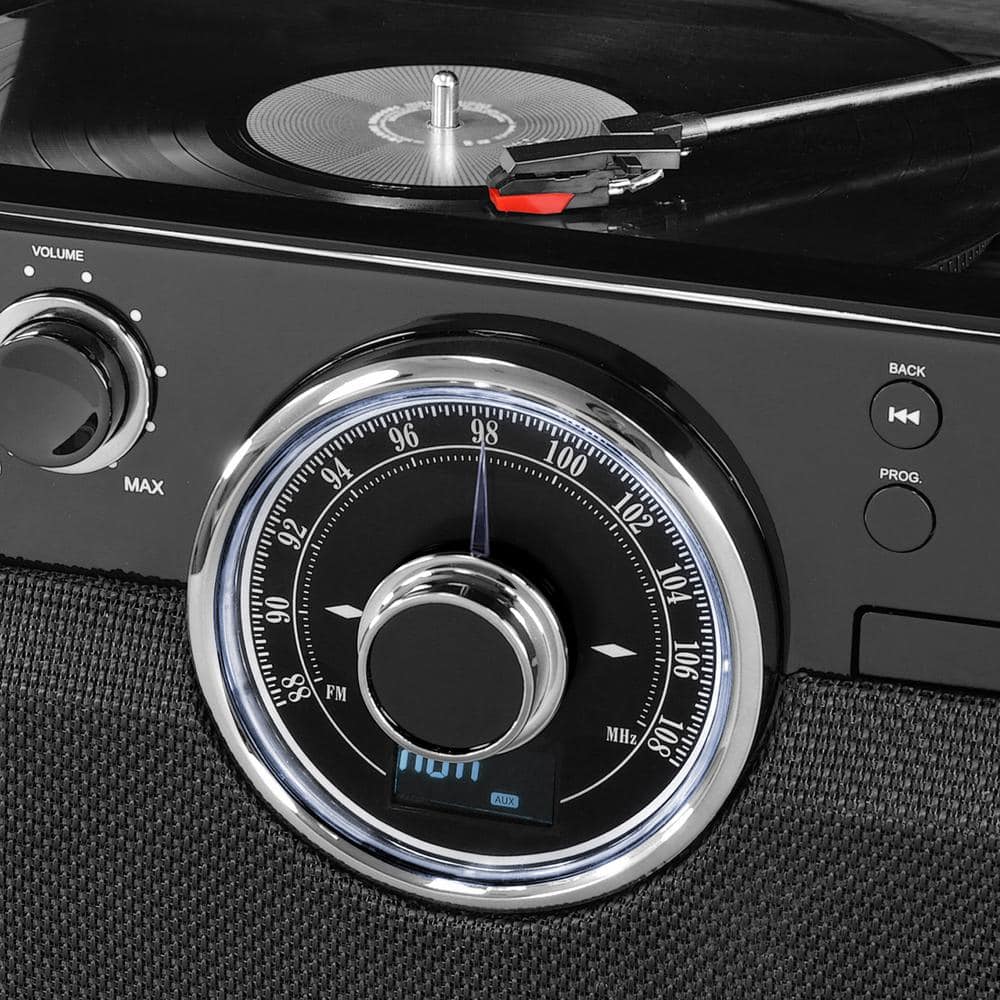 Gray Mid Century Modern Bluetooth Record Player with AM/FM Radio