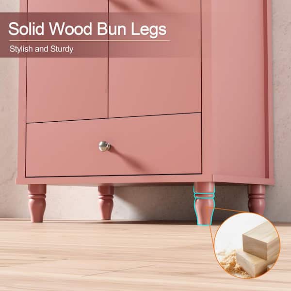 24 in. W x 18.3 in. D x 34 in. H Freestanding 1-Sink Bath Vanity in Pink with White Ceramic Top and Drain Faucet Set