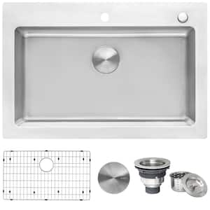 16-Gauge Stainless Steel 33 in. Single Bowl Drop-in Workstation Kitchen Sink