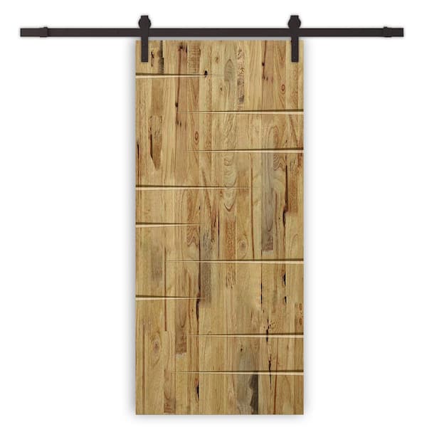 CALHOME 32 in. x 96 in. Weather Oak Stained Pine Wood Modern Interior Sliding Barn Door with Hardware Kit