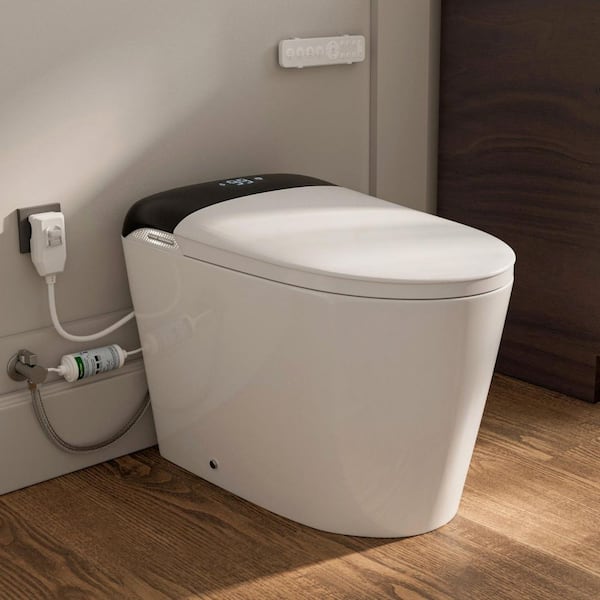 Smart Toilet with Built in Tank, 4-Bidet Modes, Instant Warm Water, ECO Light, Heated Seat, Backup Flush, Dryer, Remote