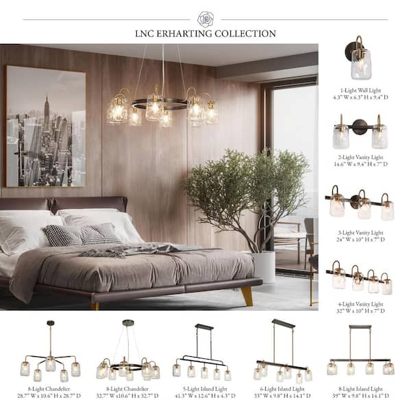 LNC Modern 6-Light Gunmetal Gray and Brass Linear Chandelier