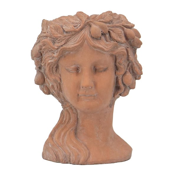 8 in. W x 9 x 11.5 in. Brown Cement Greek Style Head Planter, Head Bust Planter, Indoor Outdoor Home Garden Decor