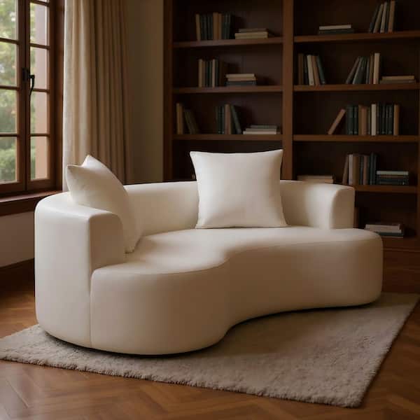 SODSD 79 in. Curved Back Chenille 3-Seat Modern Sofa with Foam and Spring Cushion in Cloud White & Arctic Cream