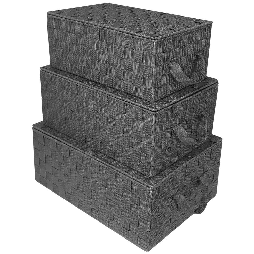 Storage Baskets with Lid, Gray 17 in. W x 7 in. H Plastic Decorative Basket