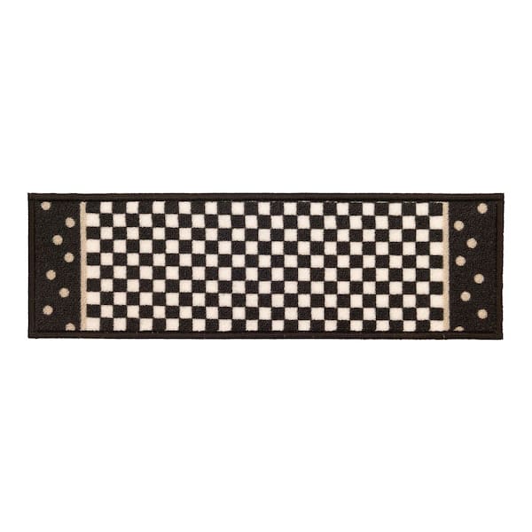 RugStylesOnline Custom Size Checkered Design Black 10 in. x 26 in. Stair Treads Cover (1-Piece)
