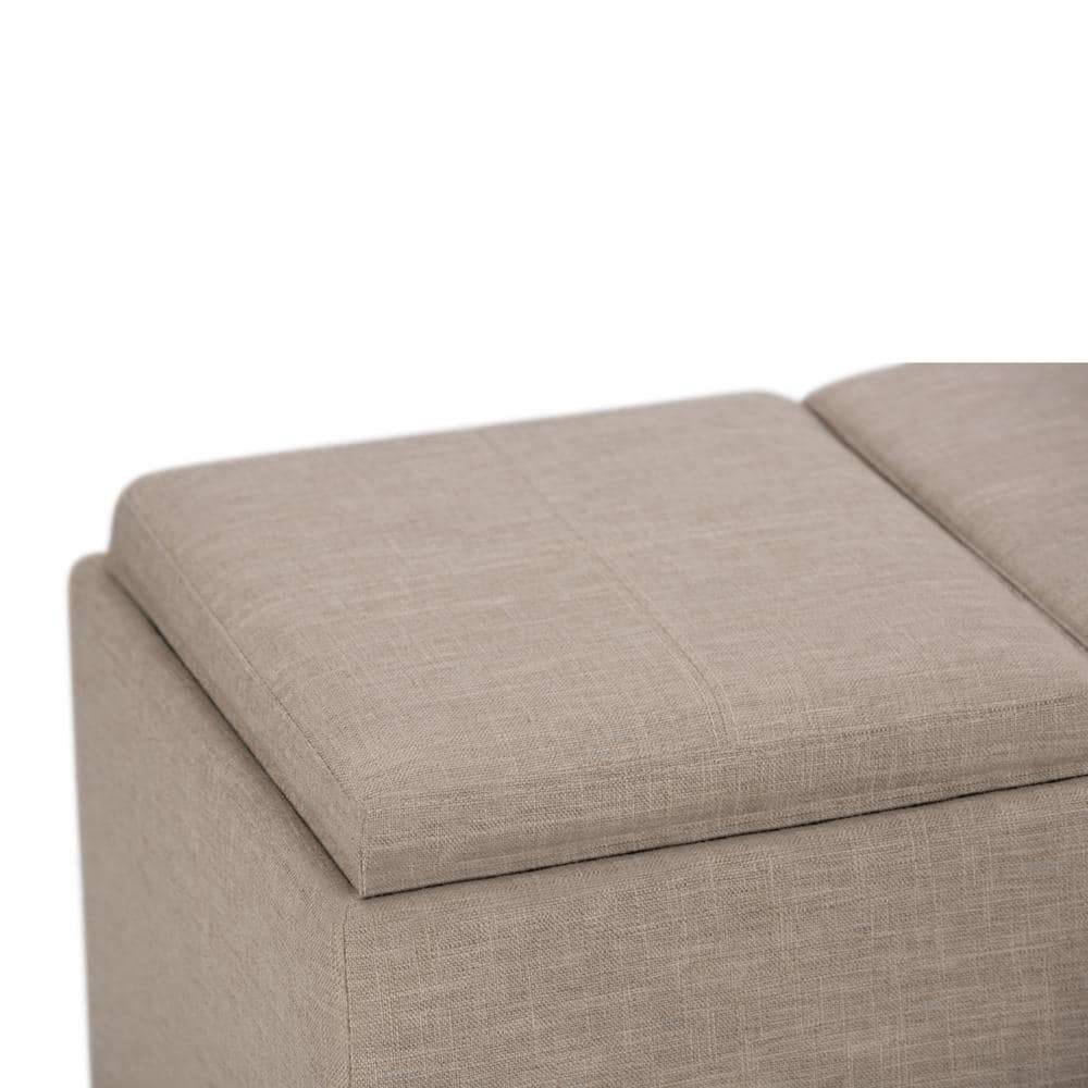Avalon Natural Linen Look Large Storage Ottoman with Serving Trays