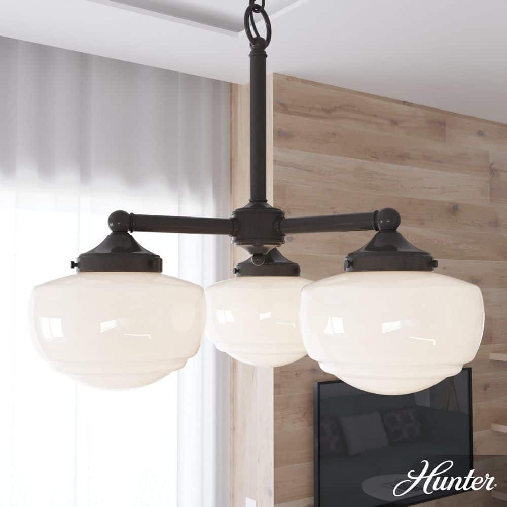 Saddle Creek Noble Bronze 3-Light Schoolhouse Chandelier with Cased White Glass