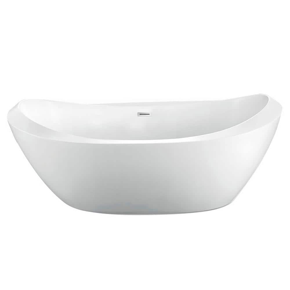 Naomi 67 in. Acrylic Double Slipper Flatbottom Non-Whirlpool Bathtub in White with Integral Drain in Brushed Nickel price history on PriceWatchPro