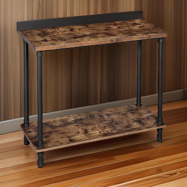 Benjara 39.4 in. Brown Rectangle Wood Console Table with Open Bottom Shelf